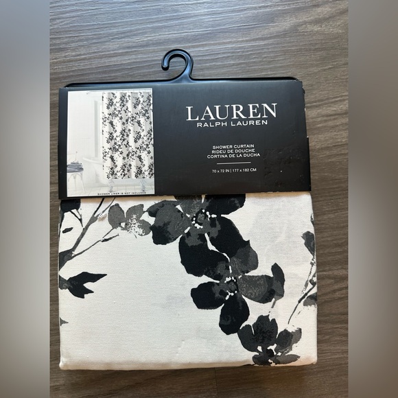 Lauren Ralph Lauren Black And White Floral Shower Curtain Size 70 X 72 - Picture 1 of 5